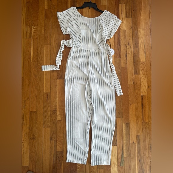 Milk & Honey Pants - Striped White and Black Tie-Waist Jumpsuit